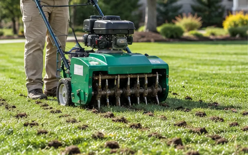 Lawn aeration service to improve grass growth and soil health